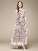 Elegant High Neck Ruffled Floral Midi Dress
